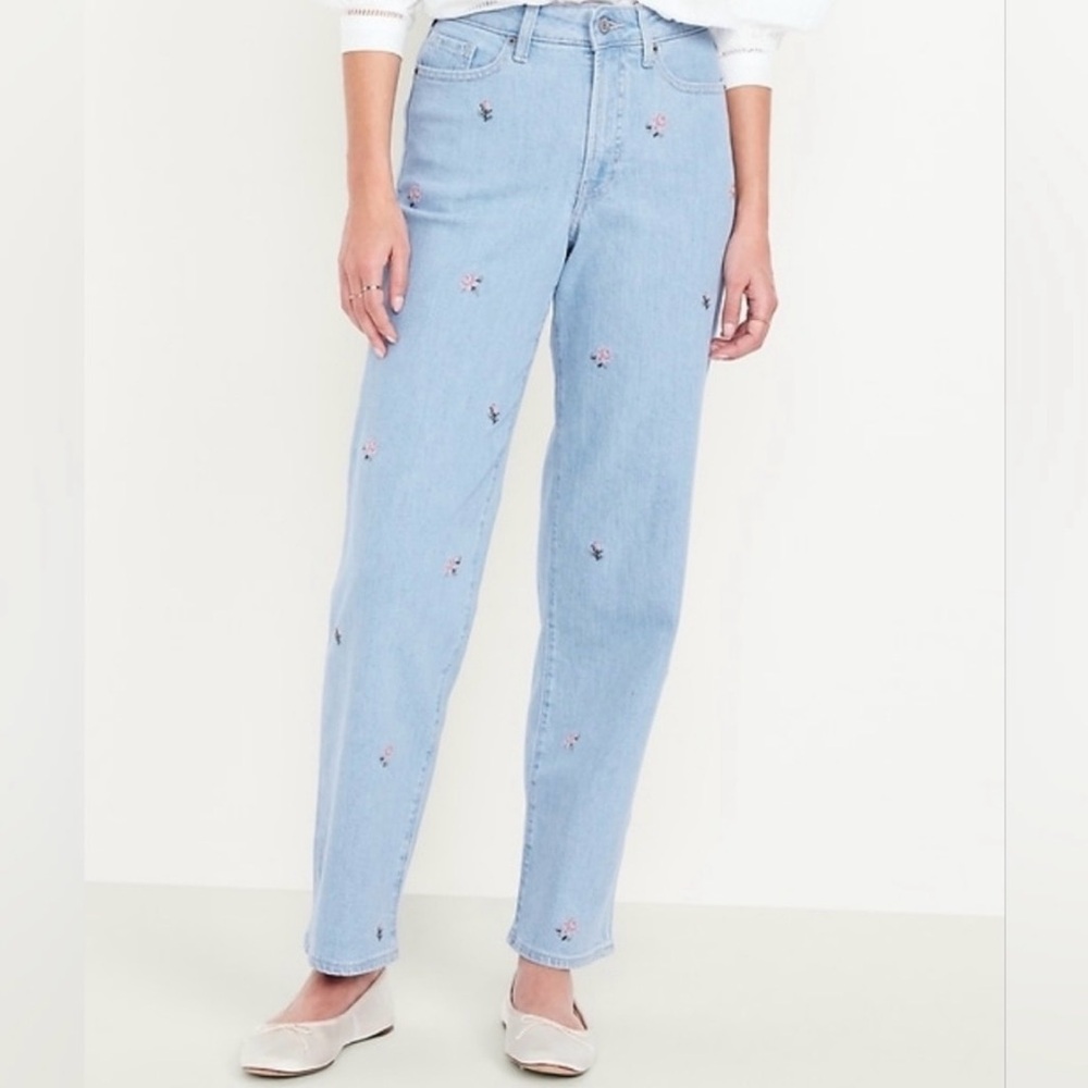 NWOT Old Navy Floral Embroidered Cross Stitch OG Loose Women's Jeans size 6